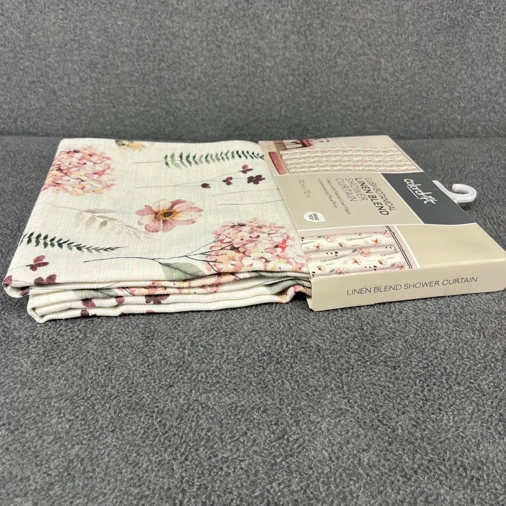 Colordrift Shower Curtain 72x72 Pink Floral Linen Blend Lush Botanical NEW